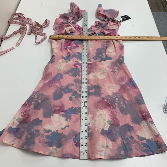 Wildfox Blair Dress Women L Large Soft Abstract Watercolor Ruffled V Neck A Line - Picture 6 of 14